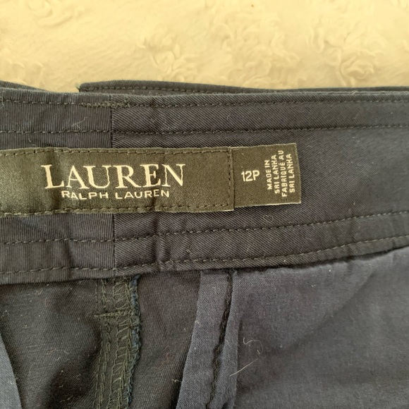 NWT Ralph Lauren Navy Cotton Wide-Leg Pants Front Zip Closure Size 12P - Picture 8 of 9